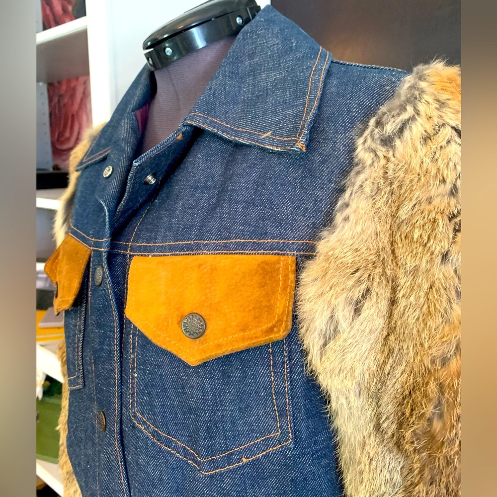 Daisy Jones and the Six Inspired Vintage Leather, Fur & denim Jacket. GORGEOUS!